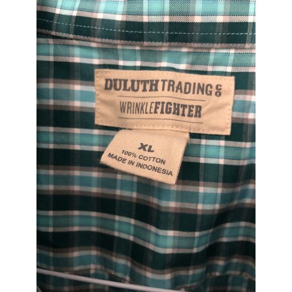 Duluth Trading Men’s X-Large Button Down Oxford Wrinkle Fighter Green Plaid - Picture 2 of 6